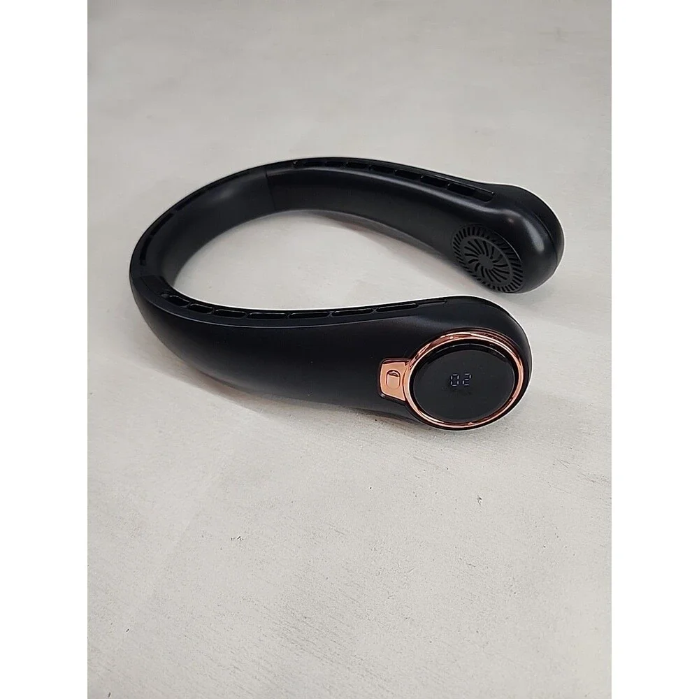 Black Neckband Personal Fan with Rose Gold Accents